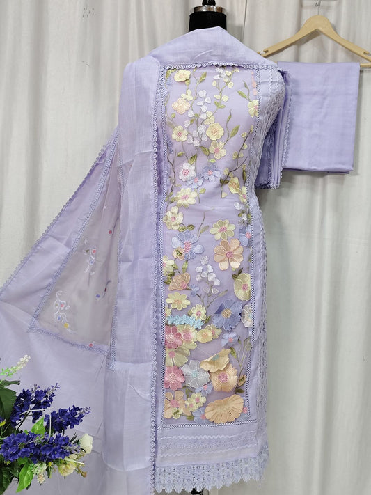 Pure Cotton Linen & Organza Embroidery Set