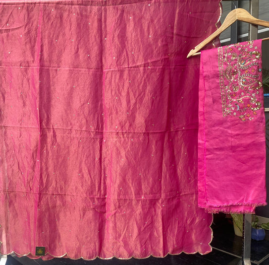 Brocket Suit with Embroidered Detailing & Scalloped Dupatta