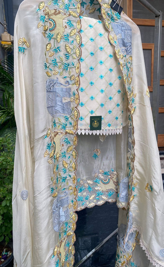 Ivory Royale Silk Suit with Embroidery