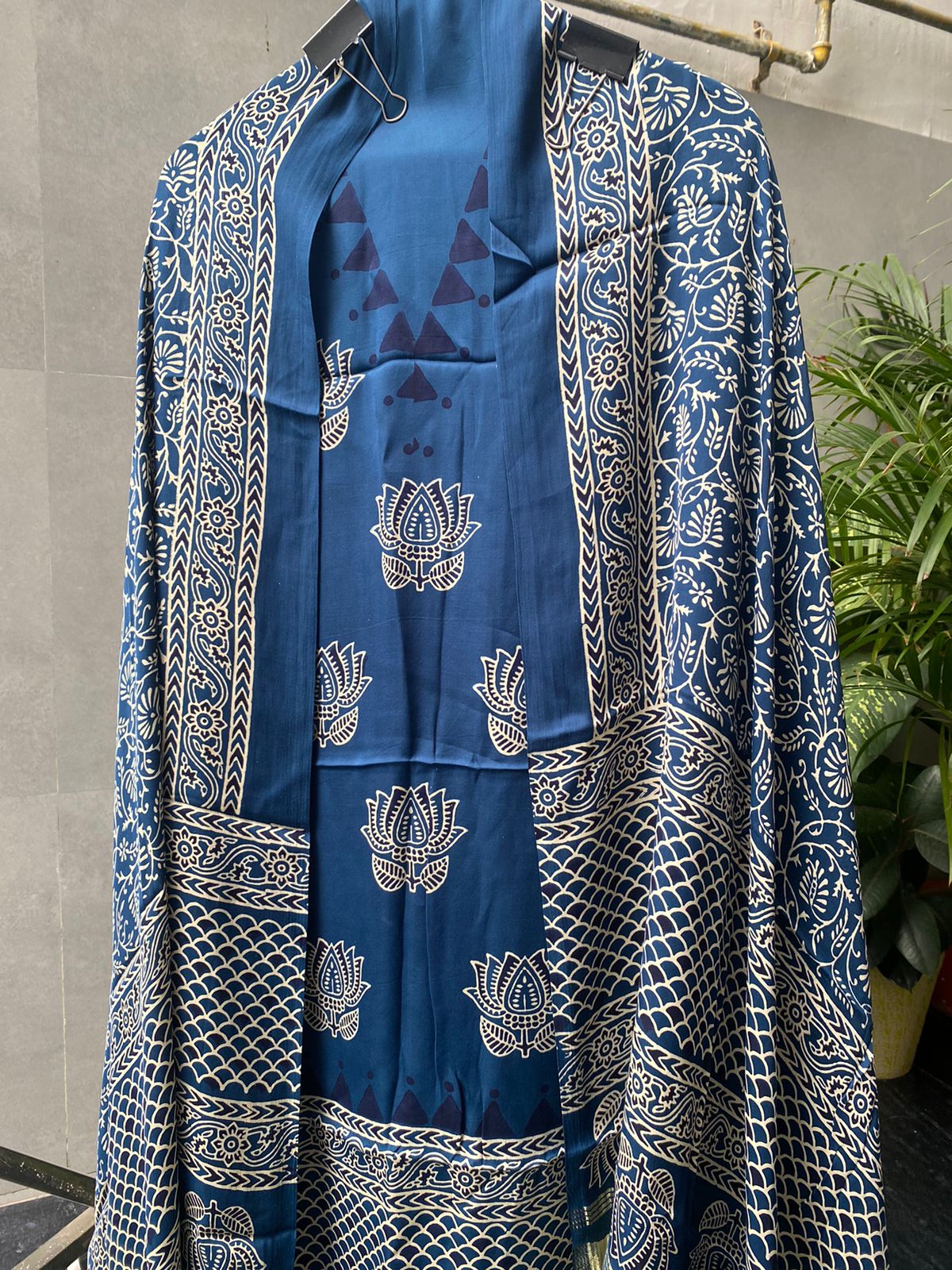 Indigo Charm Ajrak Print Suit with Gazzi Dupatta