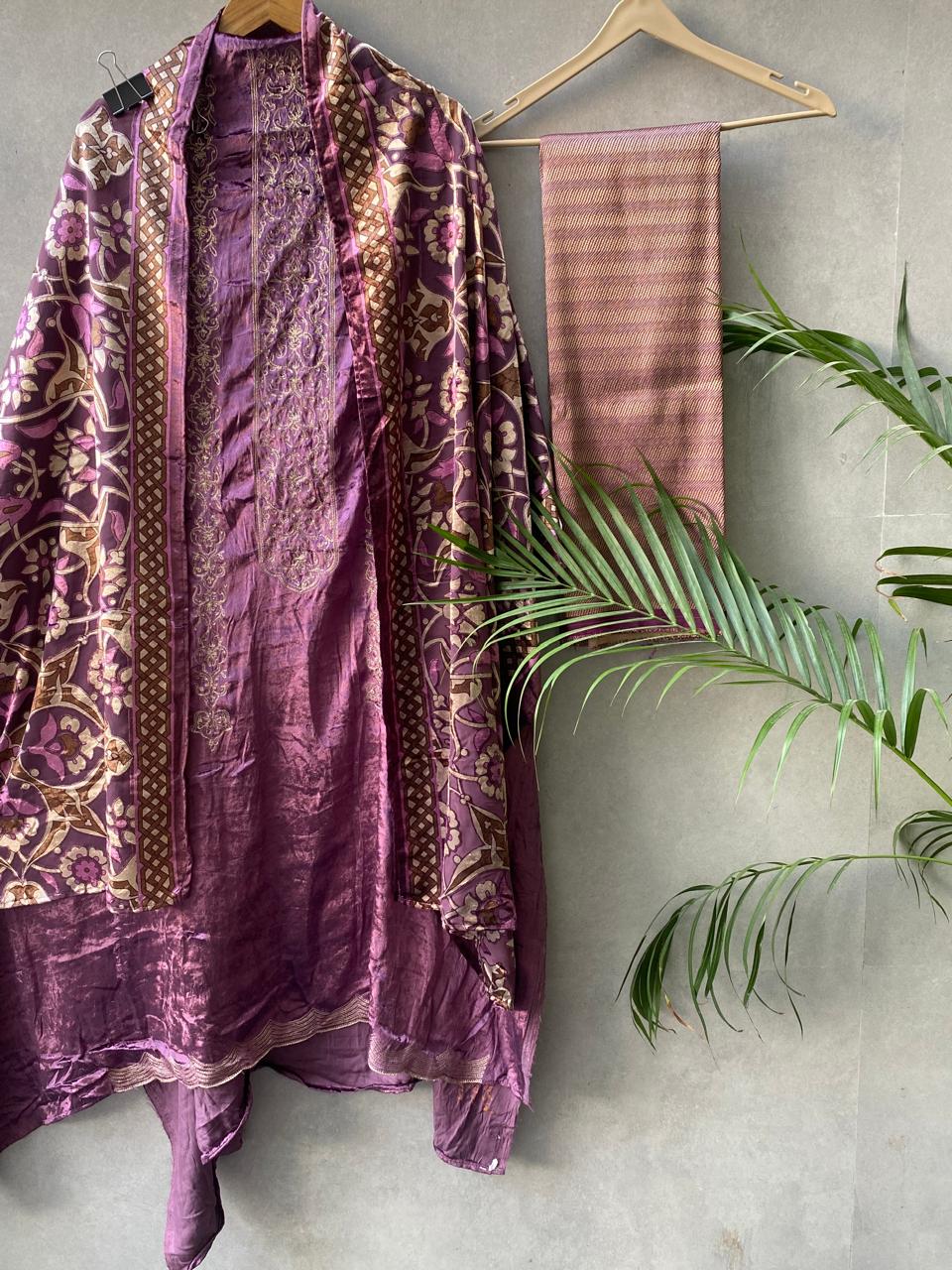 Plum Velvet Floral Dupatta Suit Set