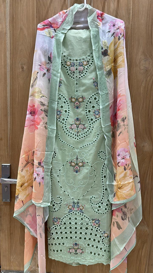 Mint Mirage Cotton Embroidered