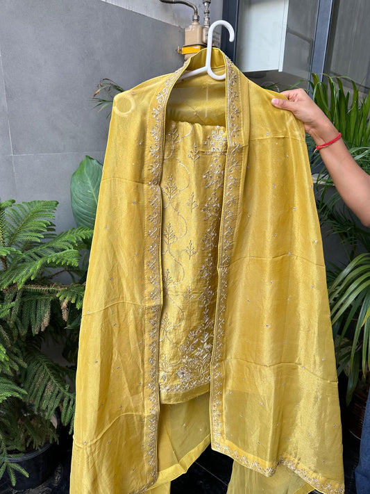 Zareen Dabka Mustard Glow Suit Set