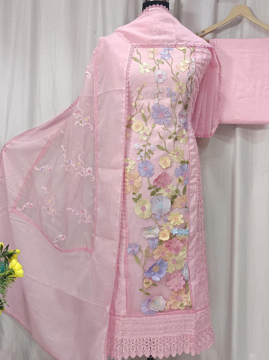 Pure Cotton Linen & Organza Embroidery Set