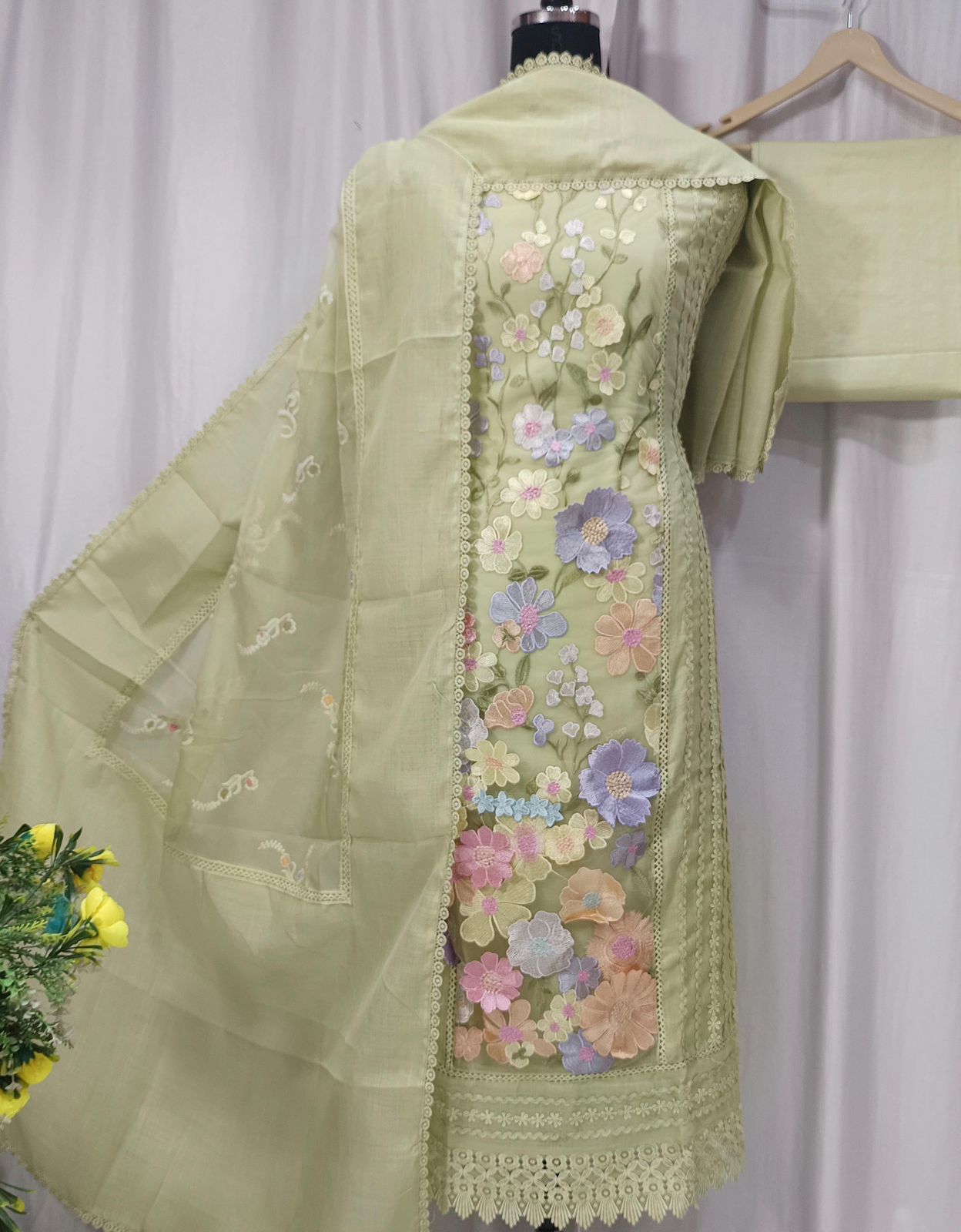 Pure Cotton Linen & Organza Embroidery Set