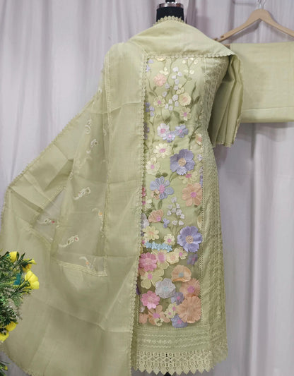 Pure Cotton Linen & Organza Embroidery Set