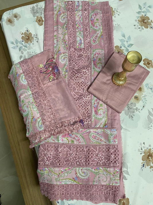 Blush Grace Cotton with Embroidered Lace Art