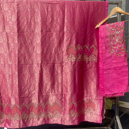 Brocket Suit with Embroidered Detailing & Scalloped Dupatta
