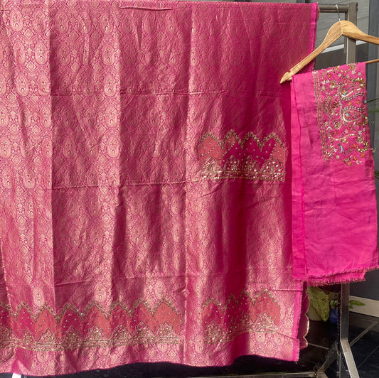 Brocket Suit with Embroidered Detailing & Scalloped Dupatta