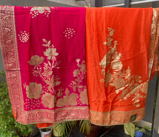 Banarsee Silk Suit Set with Woven Gold Detailing