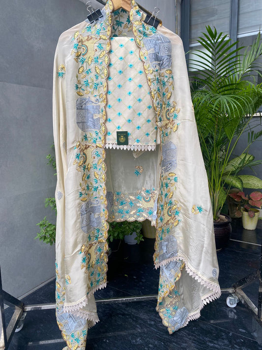 Ivory Royale Silk Suit with Embroidery