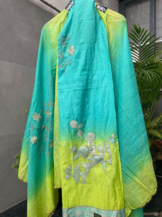Aqua Bloom Omare Mal Cotton Suit with Embroidery
