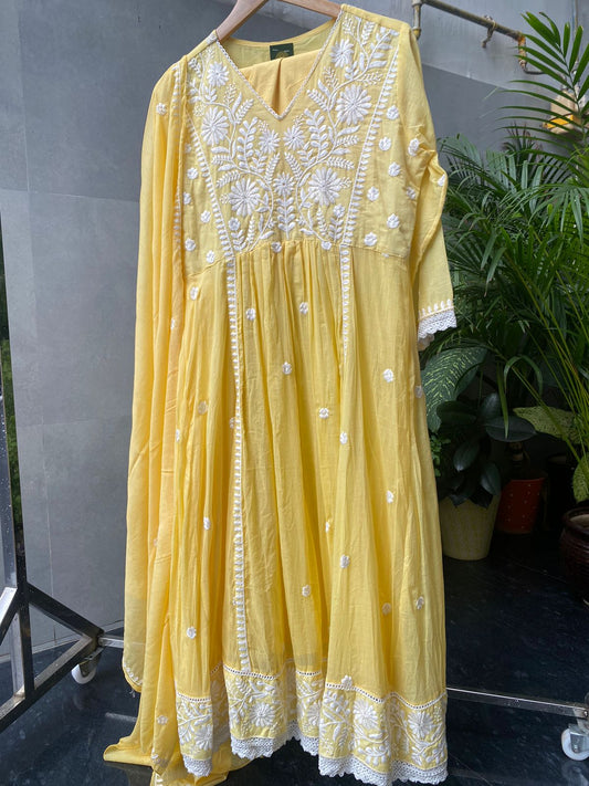 Golden Glow Mal Cotton Embroidered Anarkali