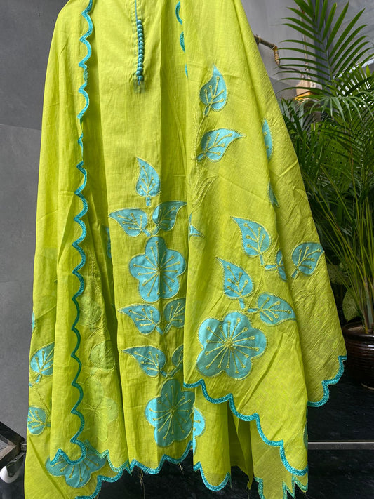 Lime Breeze Mal Cotton Suit with Appliqué Work