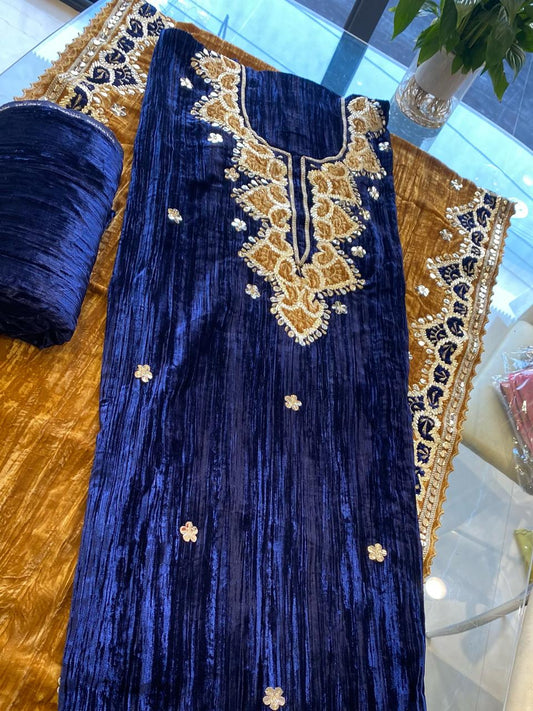 Zarqa Velvet Embroidered Suit