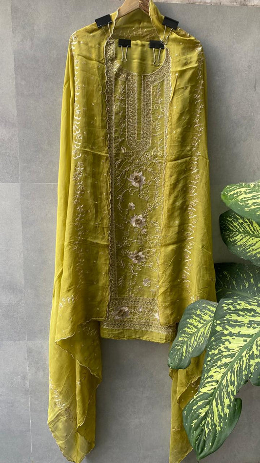 Zaitoon Charm – Olive Green Chiffon Suit