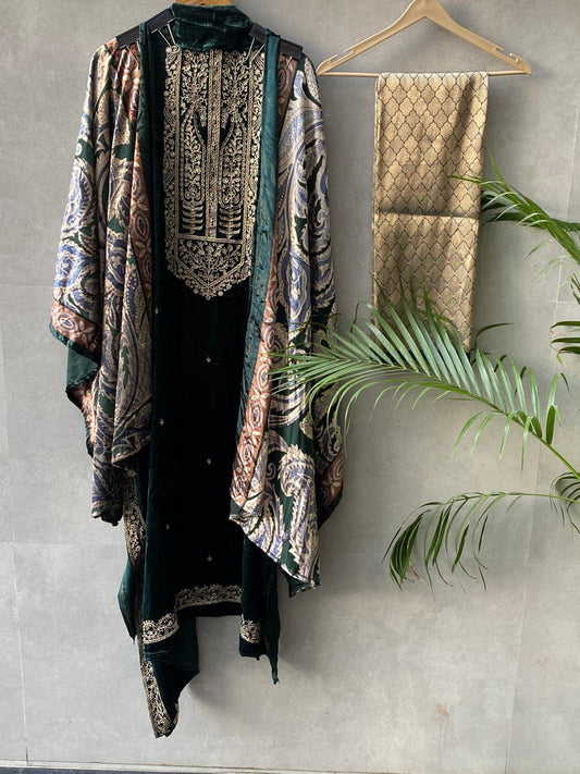 Emerald Green Velvet Embroidered Suit Set