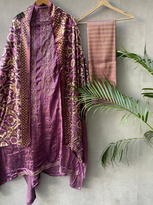 Plum Velvet Floral Dupatta Suit Set