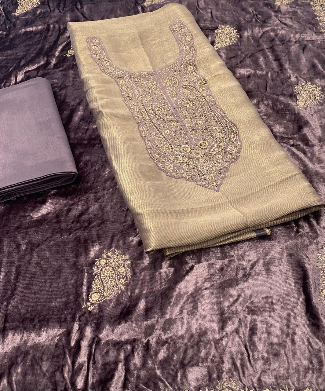 Mauve Velvet Embroidered Suit Set