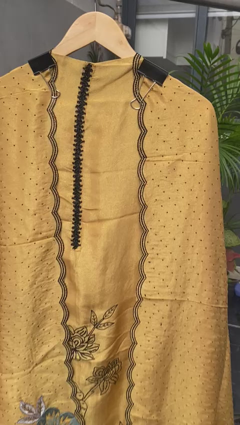 Golden Shimmer Embroidery Silk Suit