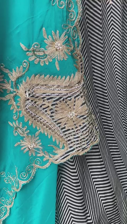 Nazaakat Embroidered Farshi Salwar Set with Aqua Dupatta